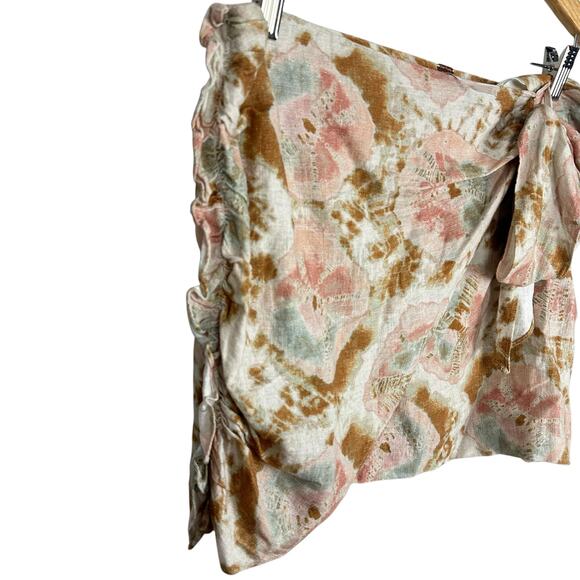 NEW Free People Sweet As Beach Boho Linen Mini Skirt Sz 12 Neutral Combo Vaca - Picture 6 of 9